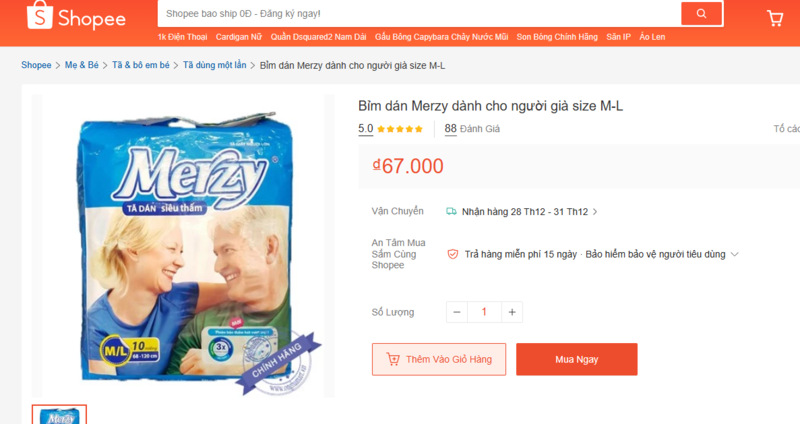 Mua tã quần cho người già trên sàn TMĐT